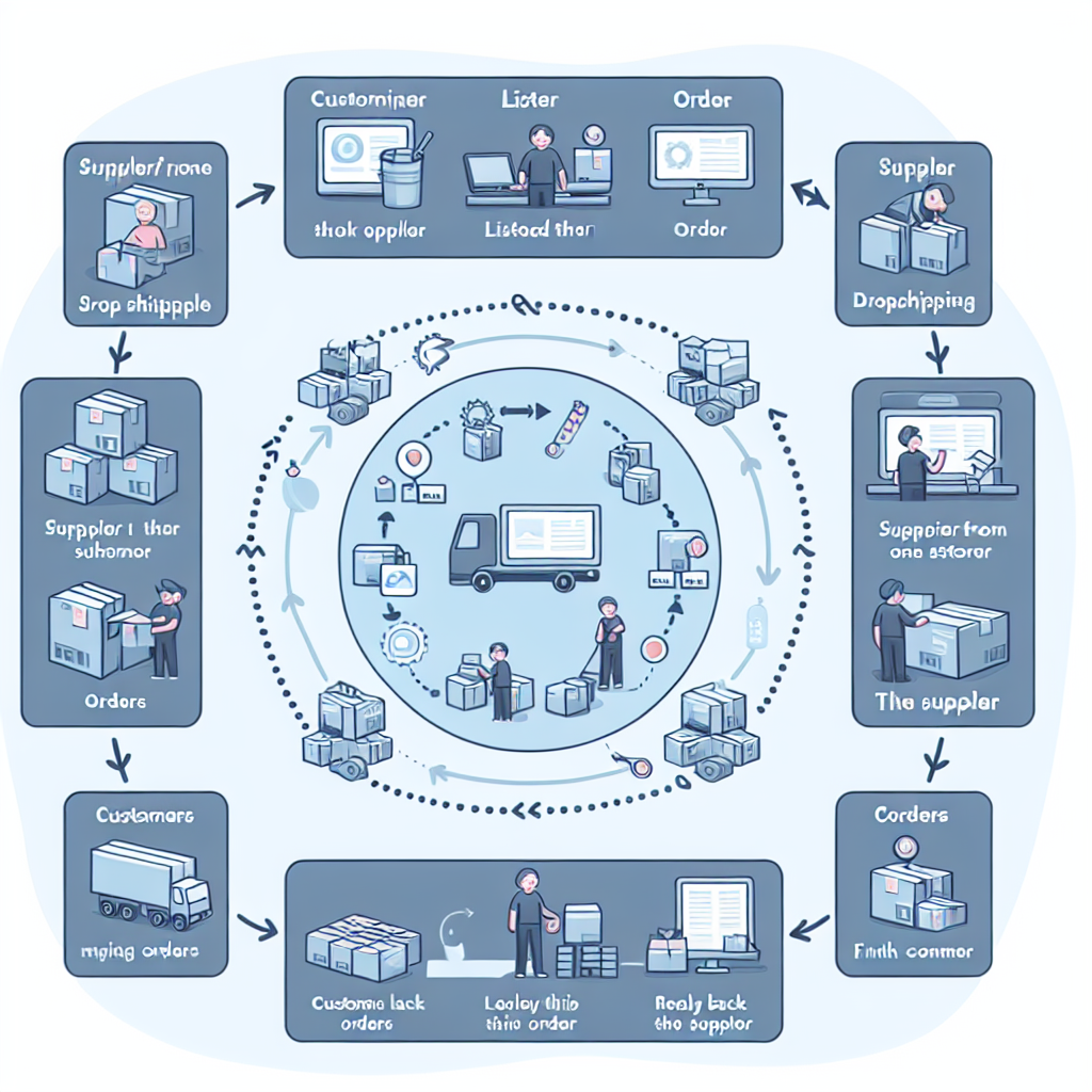 Immagine che illustra il flusso di lavoro del dropshipping, dal fornitore al cliente finale.